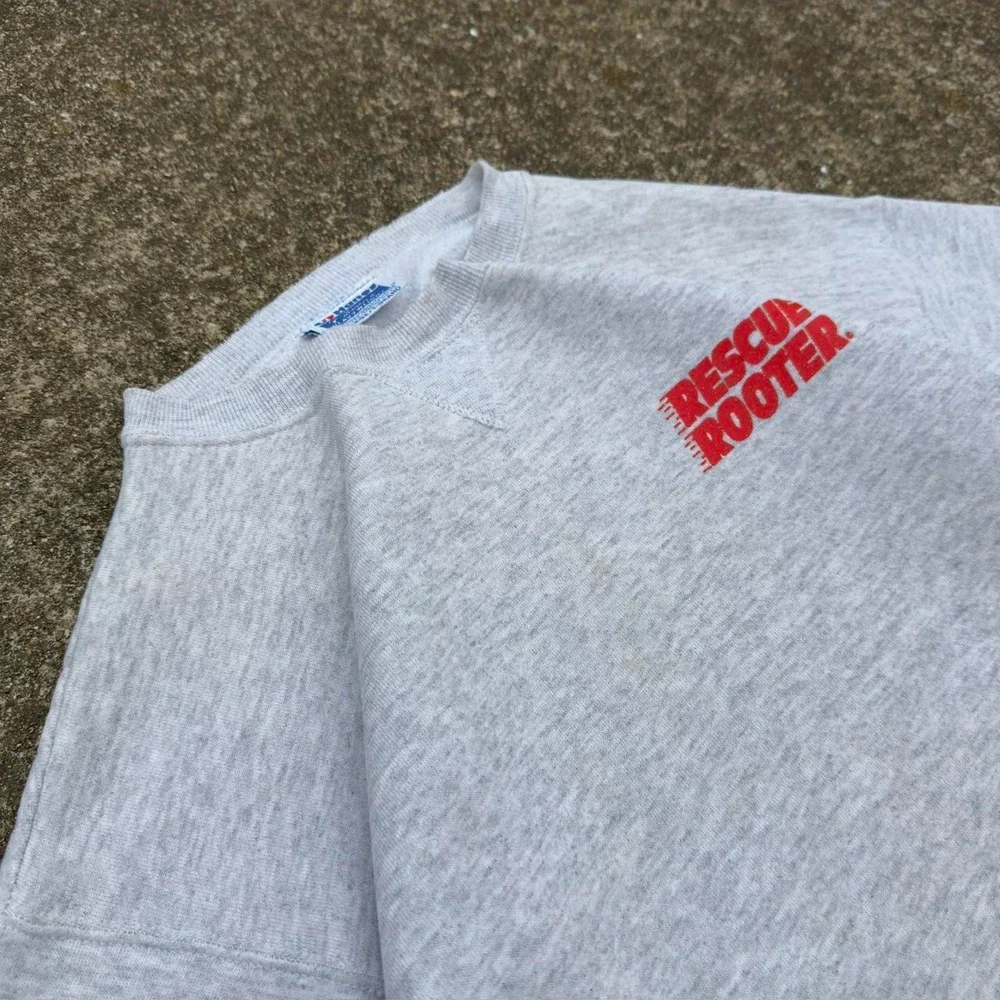 Vintage 80s Hanes Rescue Rooter Graphic Crewneck Workwear Made in USA Gray XL b4